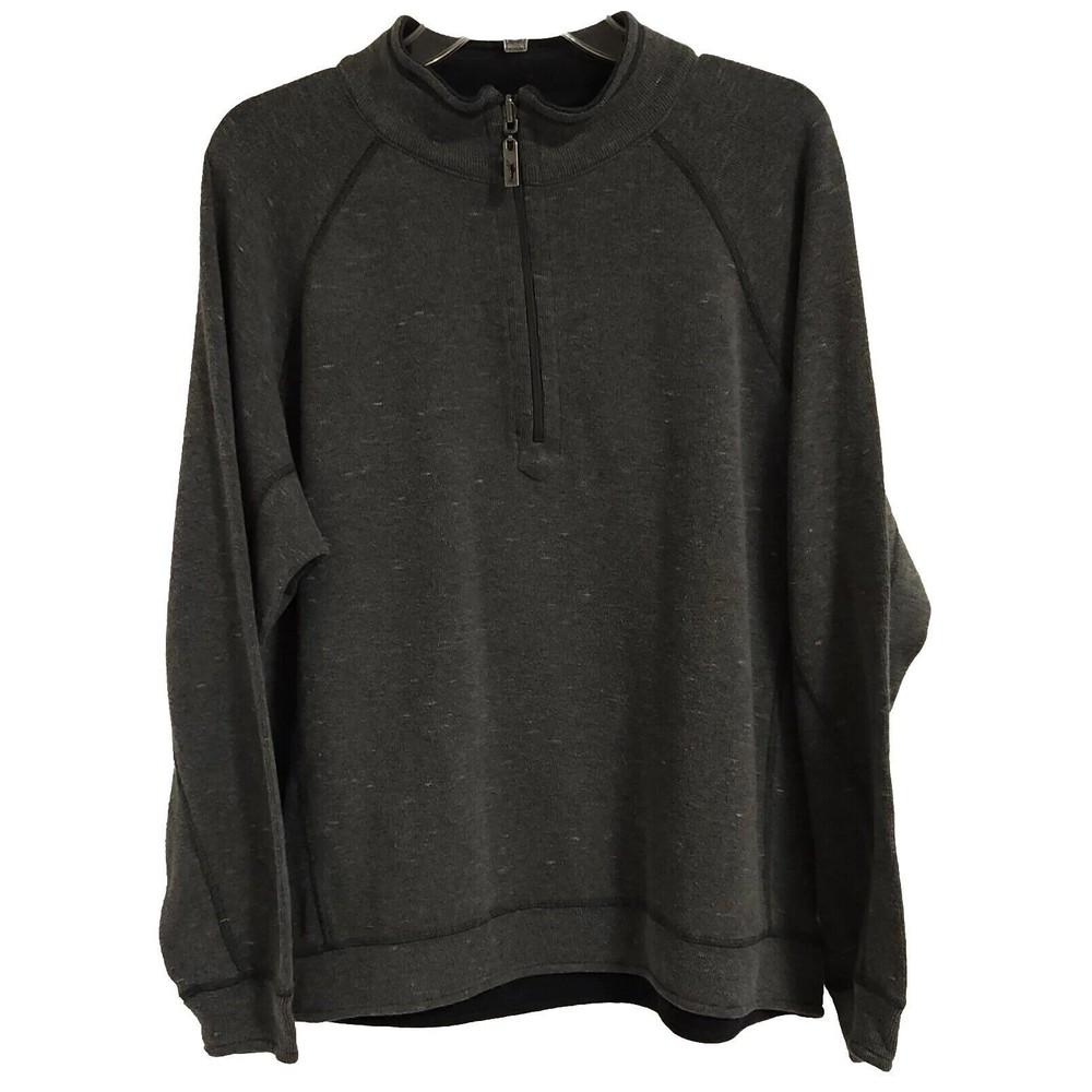 Tommy Bahama Reversible Pullover Sweatshirt Blue Gray Cotton 1/4 Zip Mens Medium